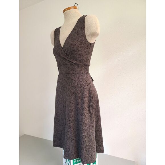 Toad & Co Brown Fairy Grunge Herringbone Wrap Dress XS Tie Stretch V Neck Casual - Picture 2 of 8